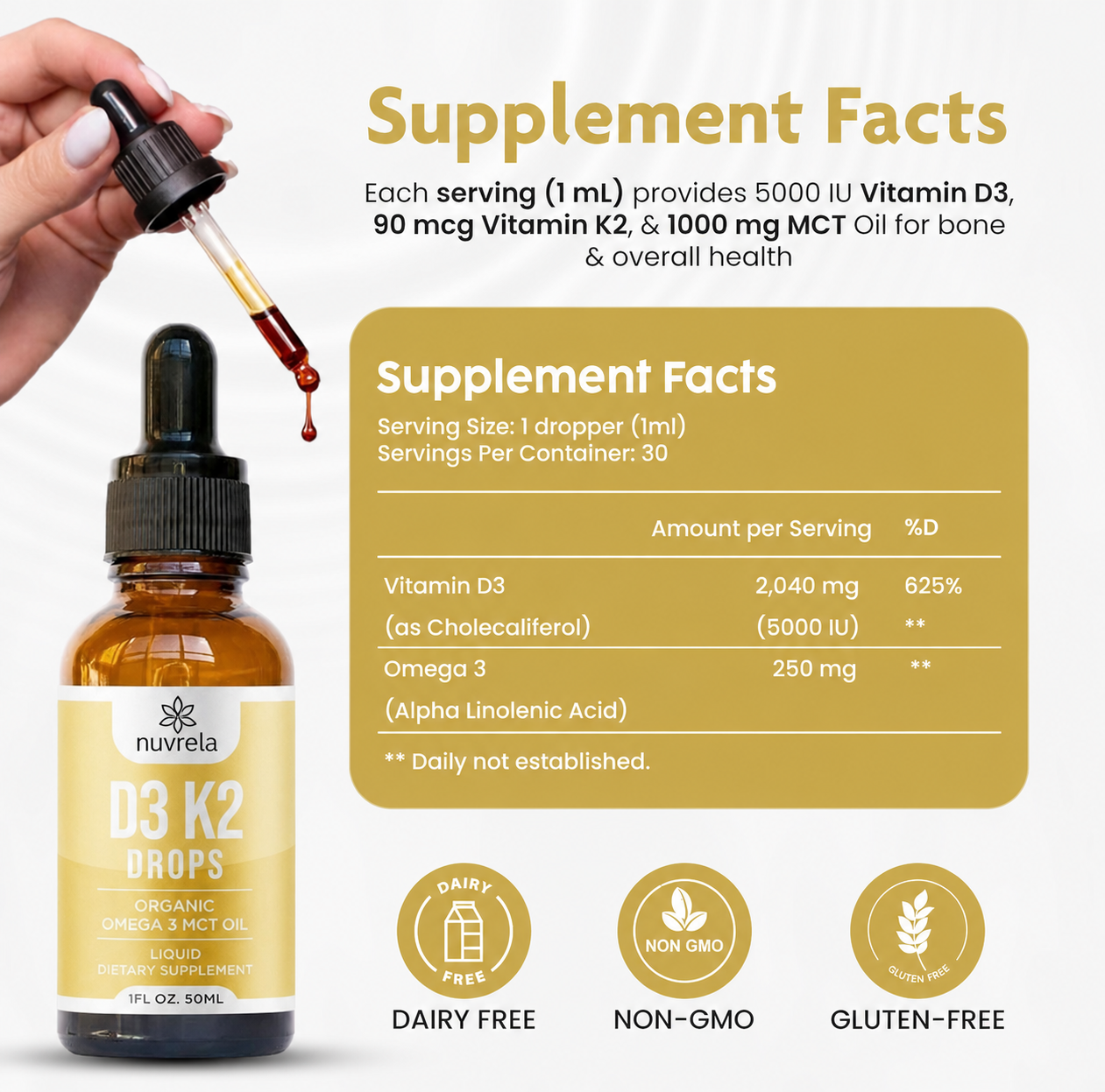 Gotas para la energía y la vitalidad naturales (vitamina D3 + K2)