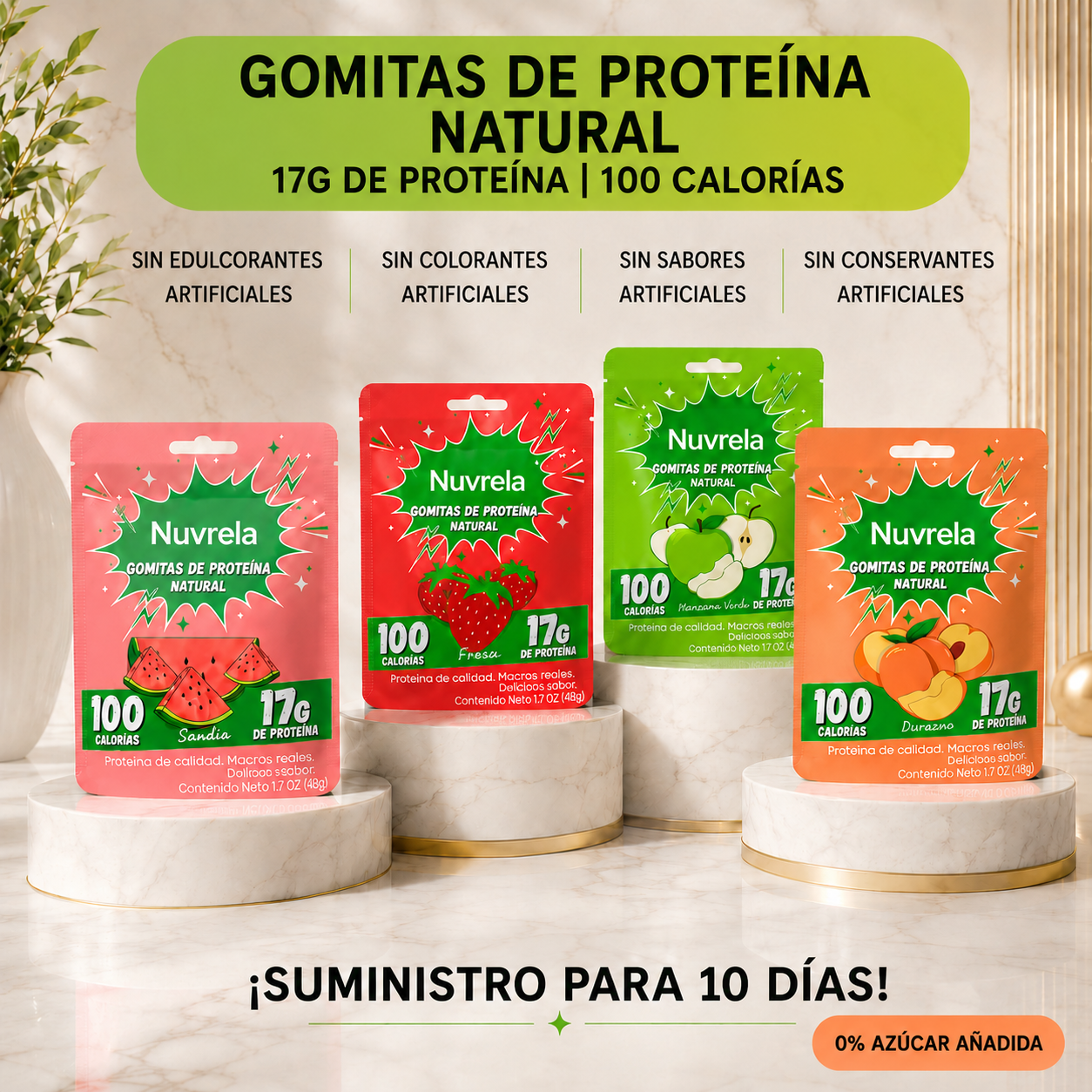 Gomitas naturales de proteína para la pérdida de peso y la salud de la piel (suministro para 10 días)