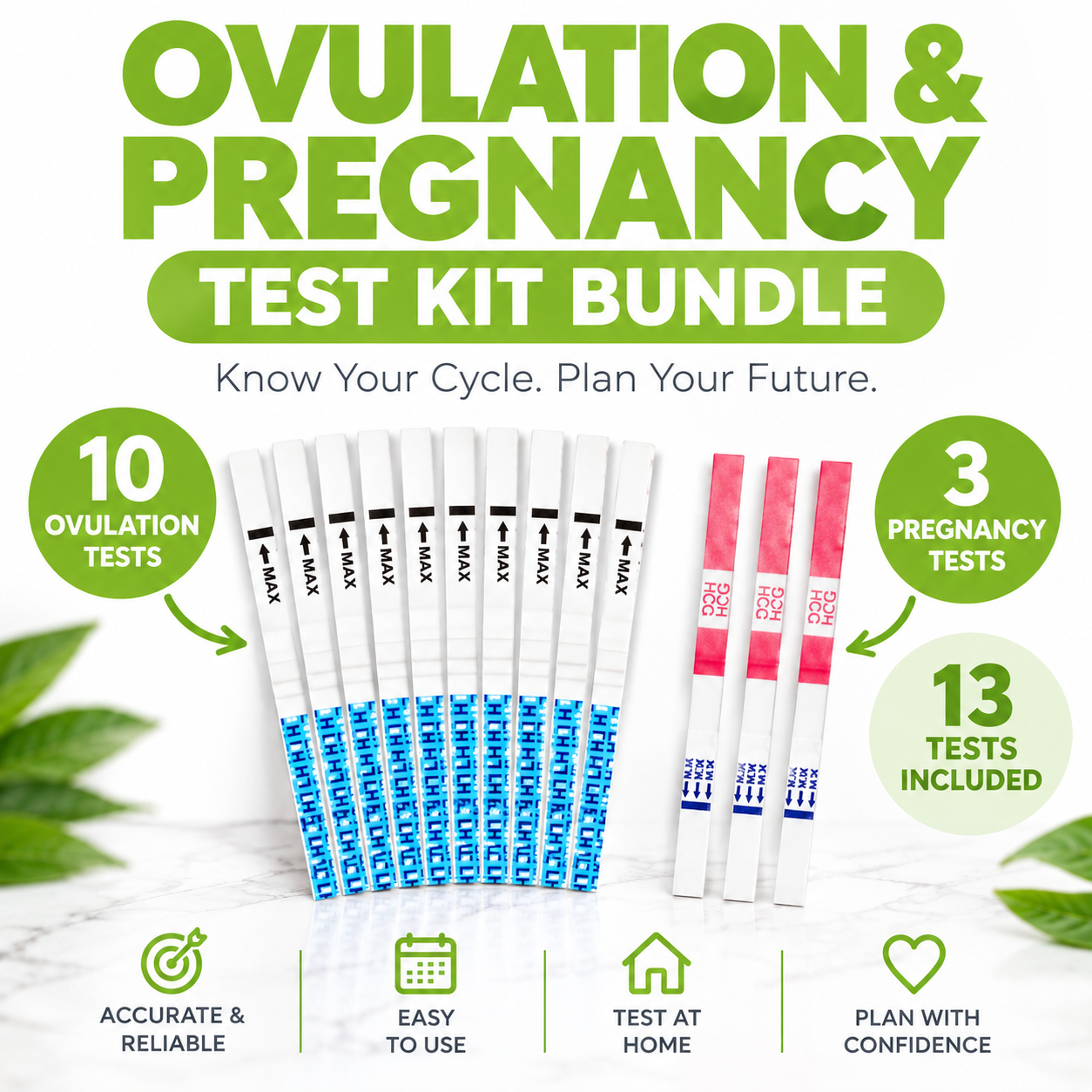 Ovulation & Pregnancy Test Kit Bundle (10 Ovulation + 3 Pregnancy Tests)